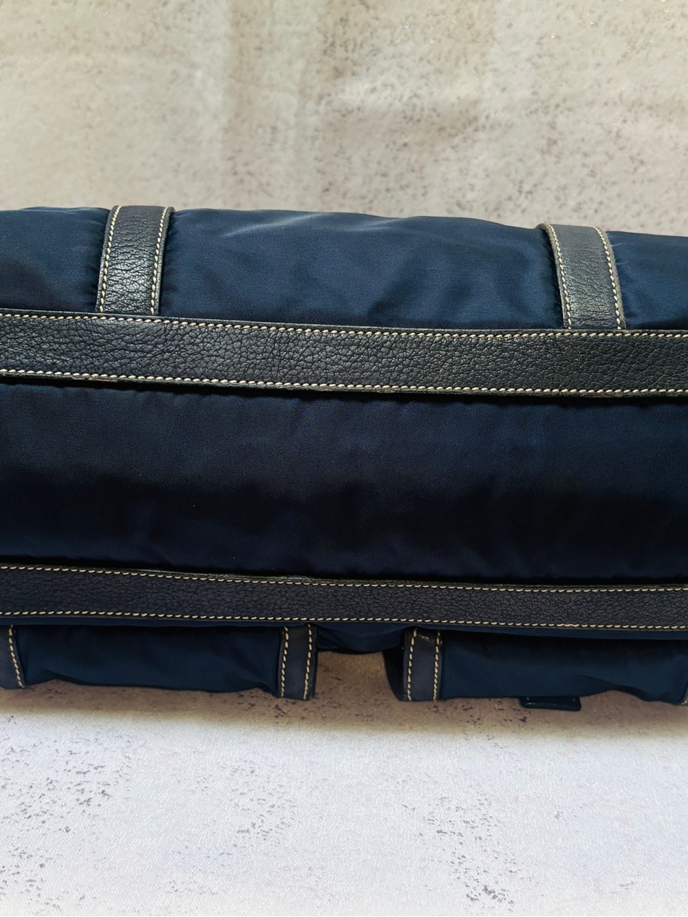 Prada Navy Nylon and Black Leather Double-Pocket Satchel with silver Hardware - Picture 3 of 15